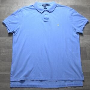 Polo Ralph Lauren Custom Fit Polo Shirt Mens 2XL Blue Yellow Pony Logo